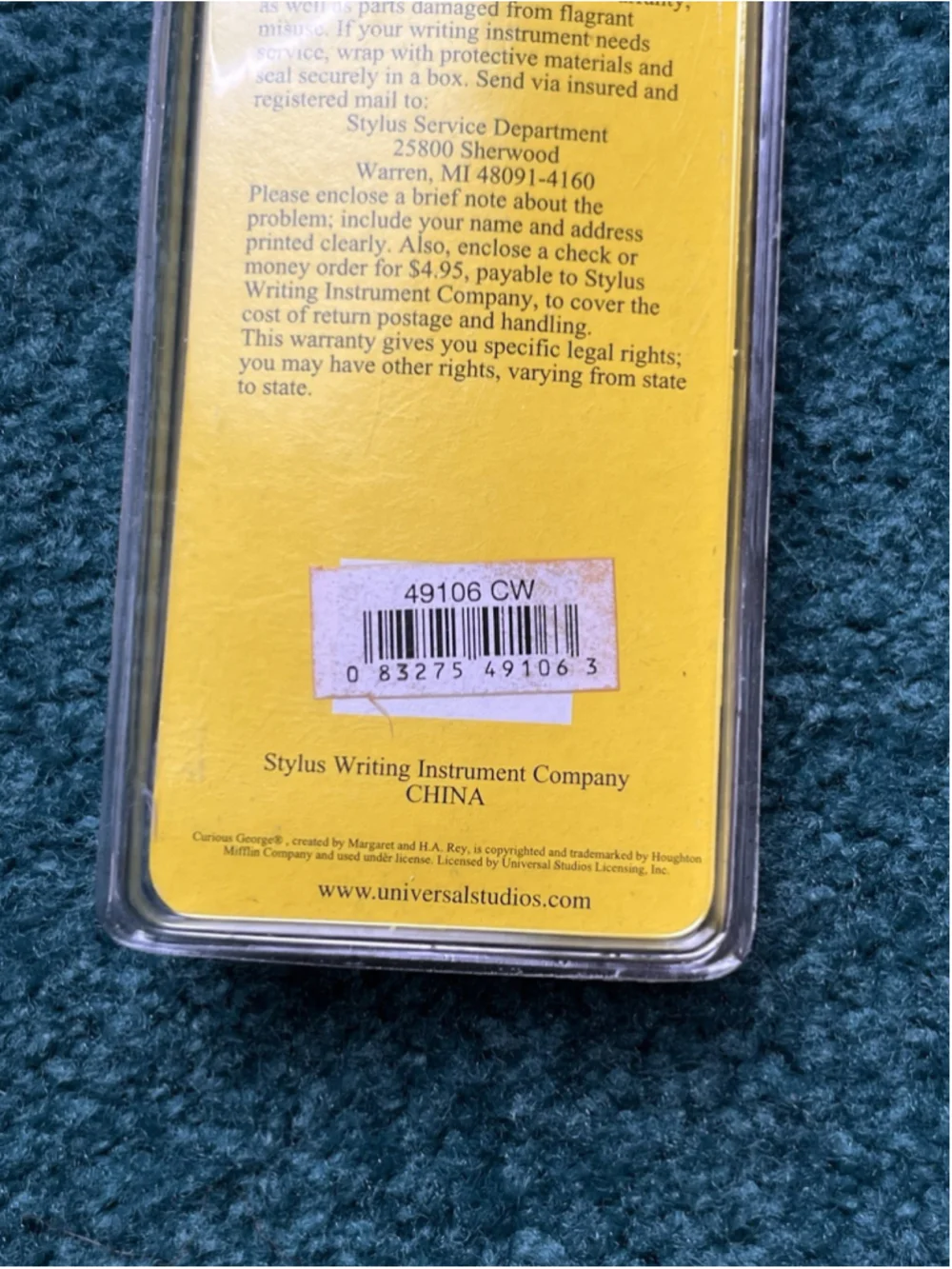 Vintage Curious George Enamel Ball Point Pen Stylus Black Ink Refillable New NIP